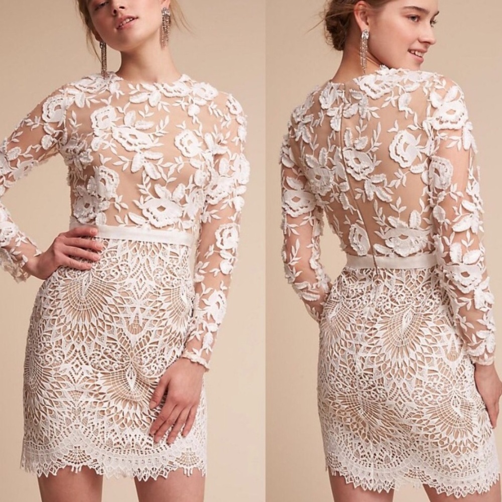 New ML Monique Lhuillier x BHLDN Tiana 0 & 4 Off White Lace Wedding Bridal Midi